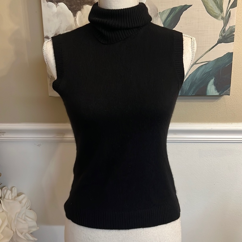Theory Black Cashmere Blend Black Sleeveless Turtleneck Blouse/ Vest Sz S